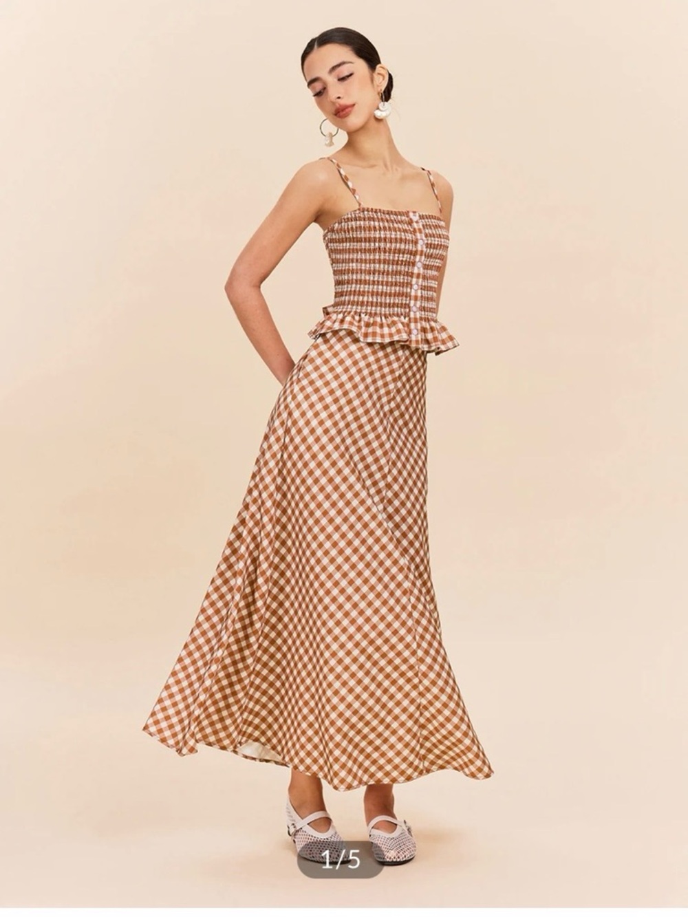 A set Red Gingham  with Peplum top size M, skirt size S